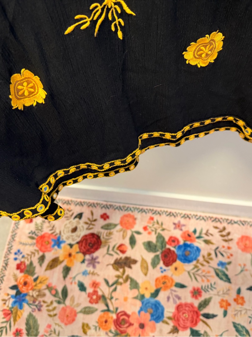 L & B Black Rayon Md in India Strappy Sun Dress Criss Cross Back Gold Embroidery - Picture 9 of 9